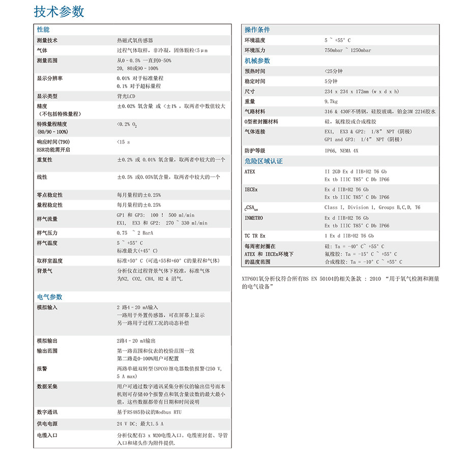 XTP601 系列 安全或危险区域氧气分析仪